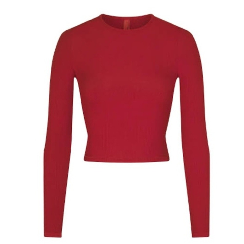 SKIMS‎ Soft Lounge Rib Long Sleeve Crop Top Brick Red Size M NEW